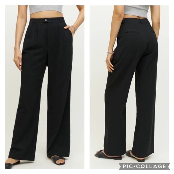 Reformation Montauk Pants Black High Waisted Wool Blend Size 2
